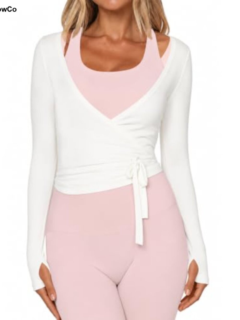 Women's Ballet Wrap Top Long Sleeve Thumbholes Pilates Dance Shirt